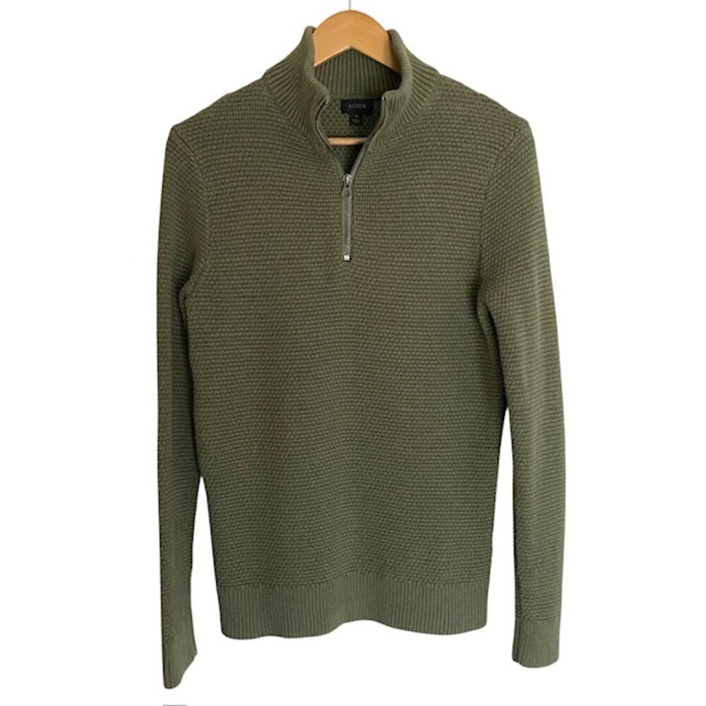 J. Crew Cotton Half Zip Sweater in Rustic Moss Stitch Small